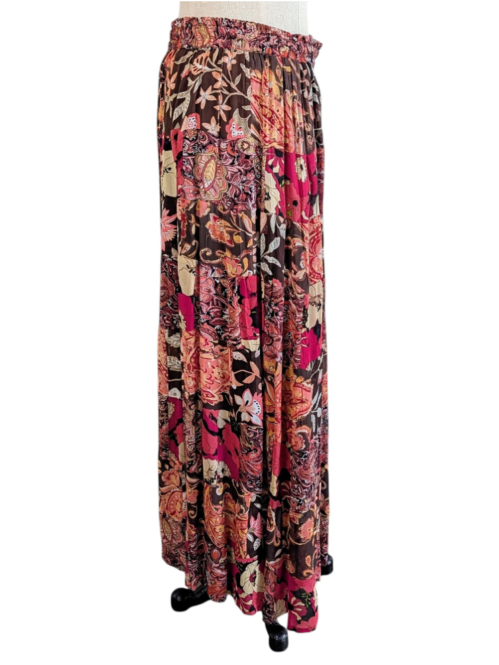 Boho Patchwork Maxi Skirt Sheer Tiered Patchwork Floral Sheet Festival India OS - Picture 4 of 11
